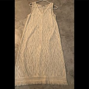 Zara cream open weave dress with hem trim.